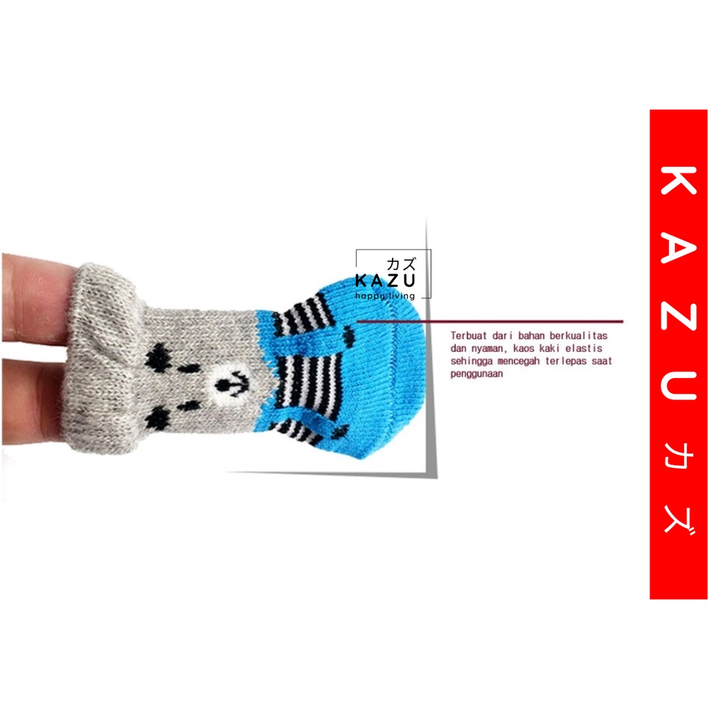 KAZU KPT113 Kaos Kaki Anjing Kucing Pet Dog Cat Socks 4pcs Anti Slip Aksesoris Hewan Peliharaan