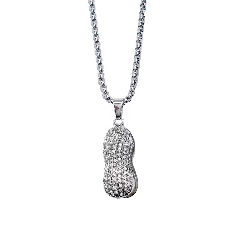 Kalung Rantai Titanium steel Liontin Kacang Hias Mutiara Gaya hip hop Untuk Pria / Wanita