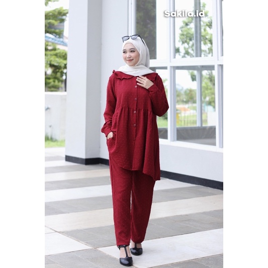 one set tunik|one set long tunik|Bahan crinkle airflow uragiri