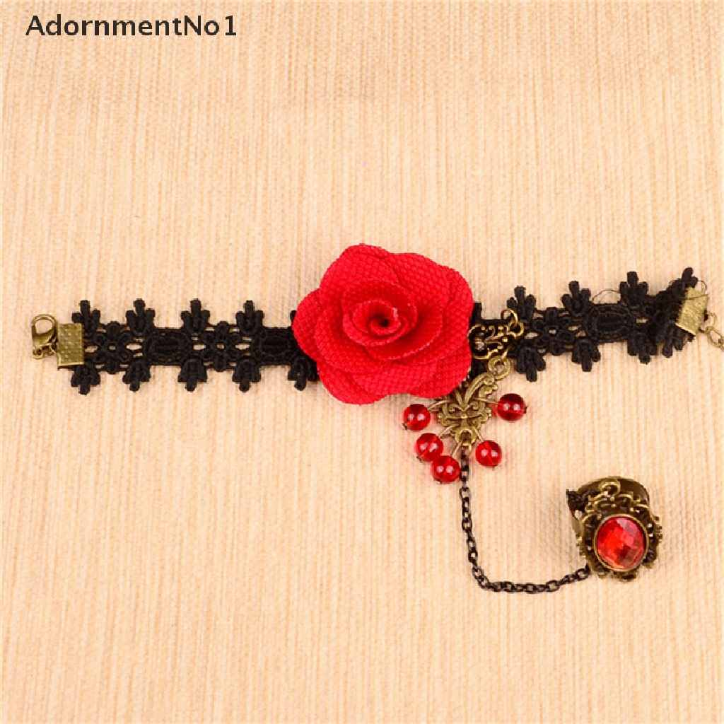 (AdornmentNo1) Gelang Tangan Lace Bunga Mawar Aksen Rumbai Gaya Gothic Retro Vintage Untuk Wanita