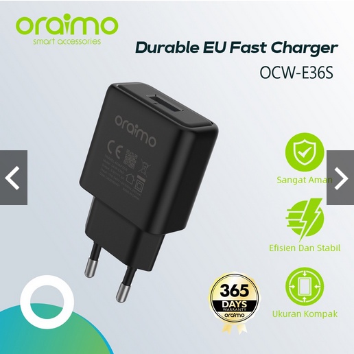 Oraimo Compact Charger Fast Charging dengan Kabel Micro USB Iphone / Android OCW-E36S