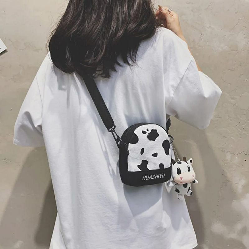 Tas Selempang Wanita Slingbag mini tas sapi hitam tas kepala sapi tas motif sapi hitam putih sapi pi