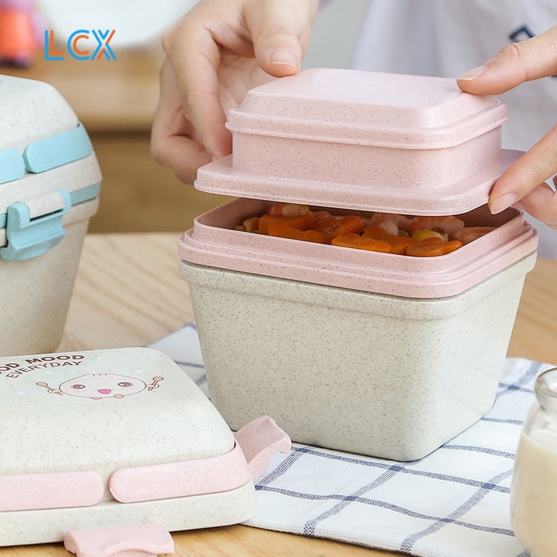 LCX Kotak Bento Lunch Box PP Jerami Gandum Bekal Free Sendok Disegel Kotak Makan VS-208