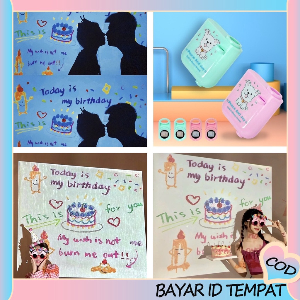 COD❤️Mini Birthday Projector/Happy Birthday Projector/Proyektor Mini Ulang Tahun Portable Cute Birthday Gift A.one