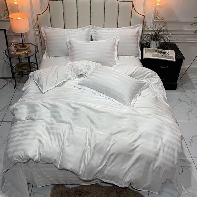 BIOSIBEDDING Sprei Jacquard Sutra Original Motif Salur Warna Putih Custom Size - Grosir Seprei Hotel