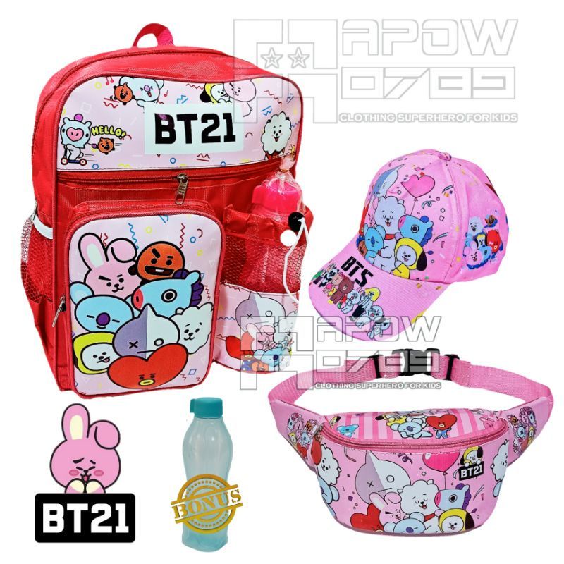 (BISA COD)Tas Ransel BT21 Tas Anak sekolah Perempuan TK-SD / Free Topi Dan Tas Waistbag