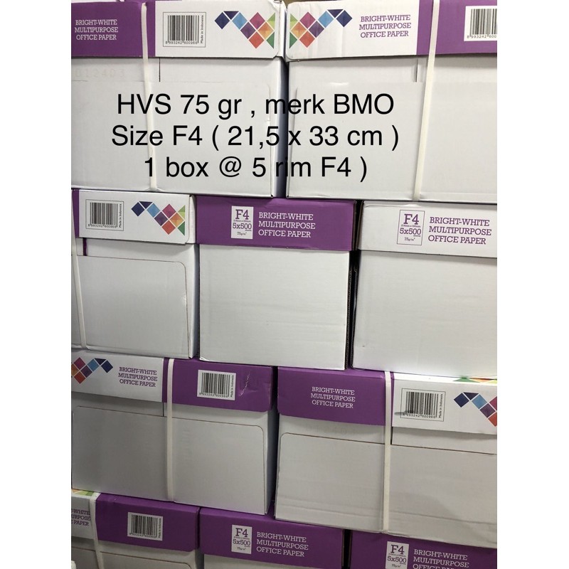 

Termurah ! HVS 75 Gram " BMO" size : Folio / Box