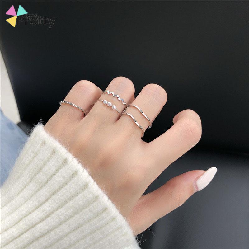 5 pcs Cincin Set Fashion Aksen Berlian Imitasi Mutiara Untuk Wanita - PD