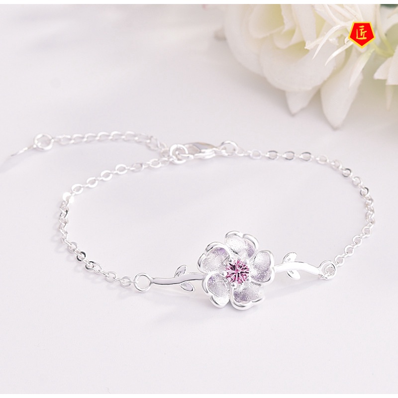 [Ready Stock]Amethyst Pink Diamond Cherry Blossom Bracelet Sweet