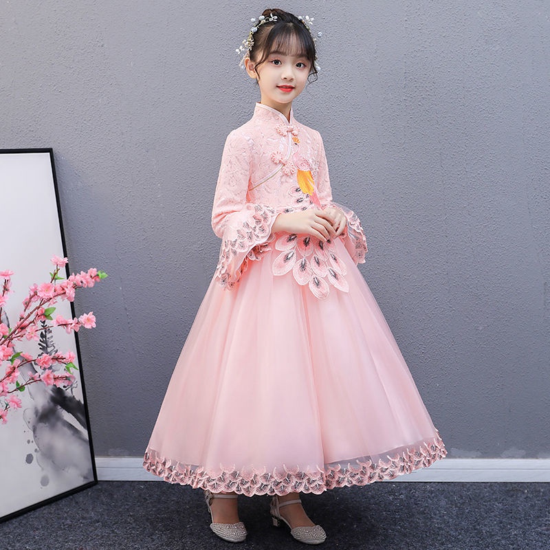 Girls' cheongsam winter dress hanfu chinese style foreign style Plush Princess Dress little girls' T