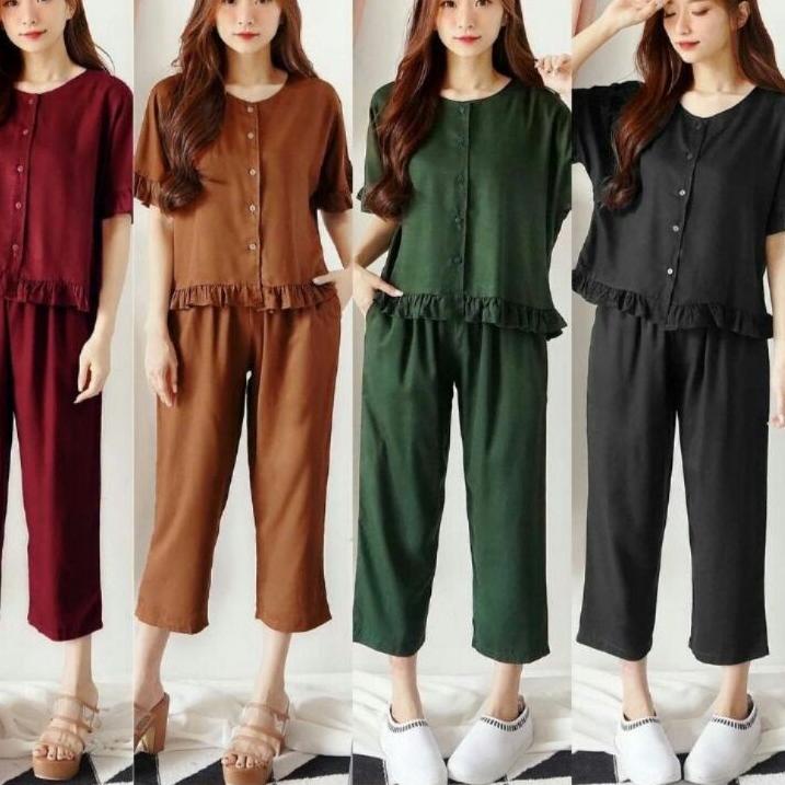 Terbagus.. one set rayon polos lengan pendek // one set polos jumbo