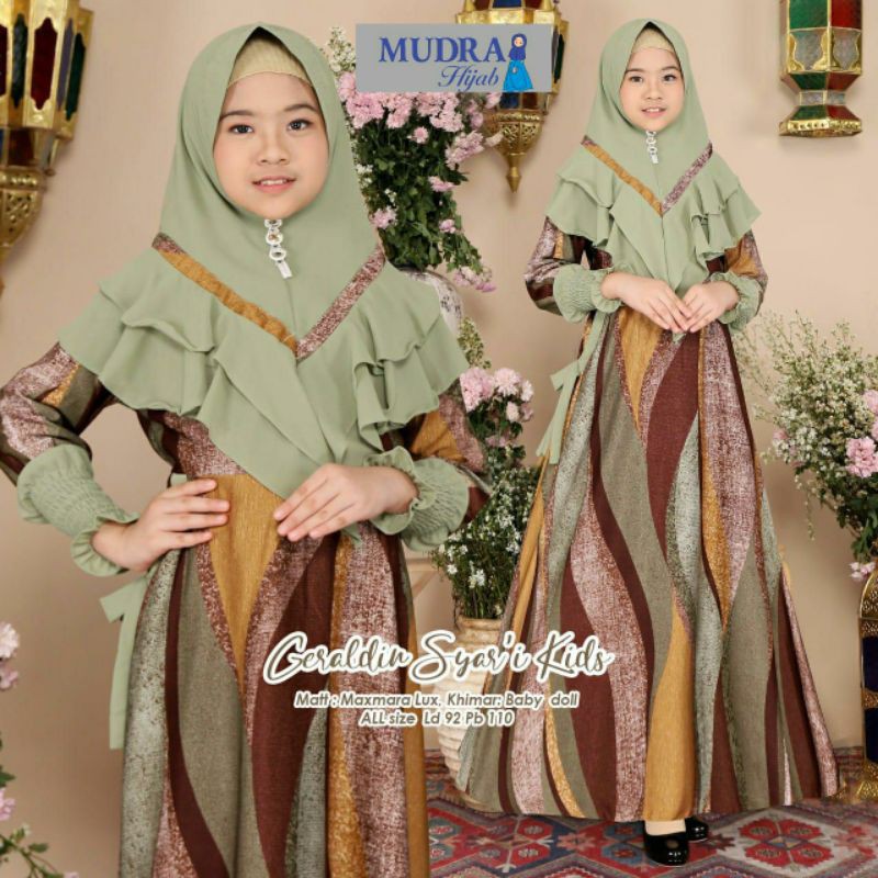 GERALDIN SYARI KIDS, GAMIS ANAK CANTIK DAN ANGGUN ORIGINAL MUDRA HIJAB, MAXMARA LUX, KHIMAR CERUTY