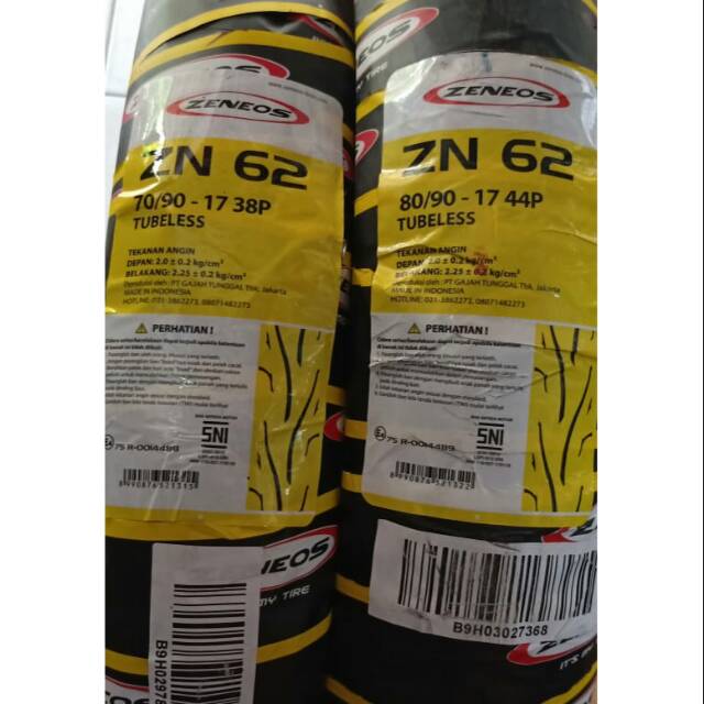 Paketan Ban Zeneos 70/90-17 dan 80/90-17 ZN 62 Tubeless