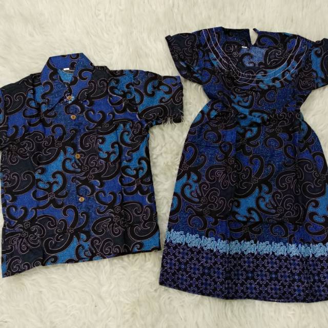 Dress anak dan Hem batik anak biru