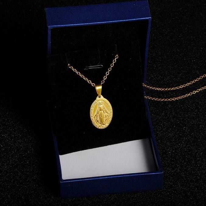 CUCI GUDANG Kalung Medali Wasiat Bunda Maria Titanium / Kalung Rosario - Gold / Kuning