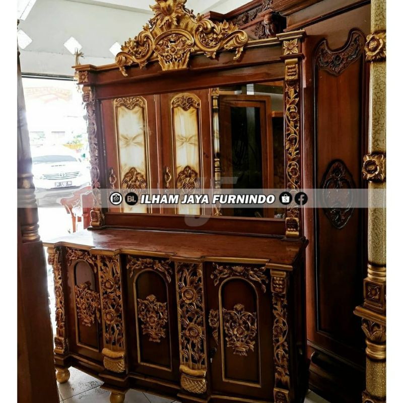 PROMO - Bufet meja rias kaca figura shima jati top - IJF021