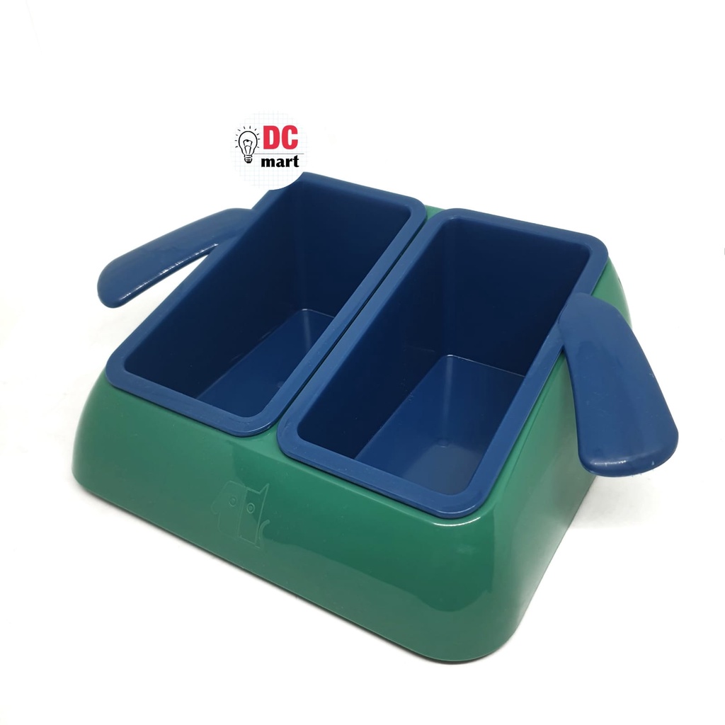 Tempat Makan Dobel BERSEKAT dengan pegangan TELINGA / MP#102 / Pet Bowl Feeder