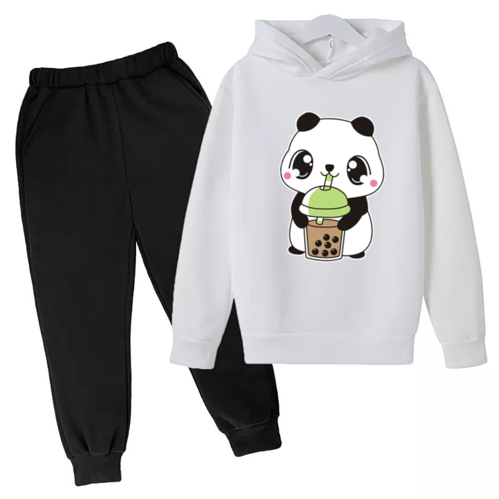 BESS - Baju Setelan Wanita Murah / Setelan Hoodie + Jogger Hitam - PANDA BUBLE