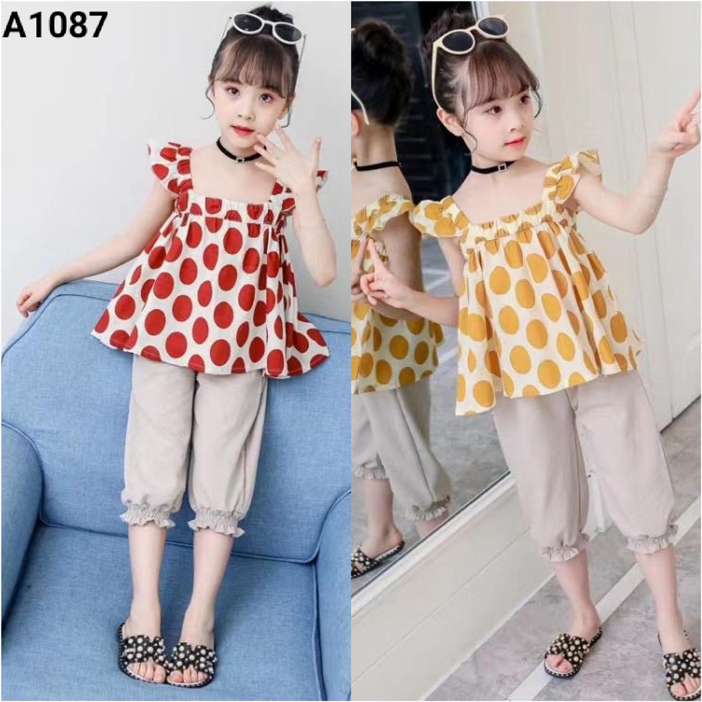 SETELAN BAJU ANAK PEREMPUAN POLKA KUTUNG A1087