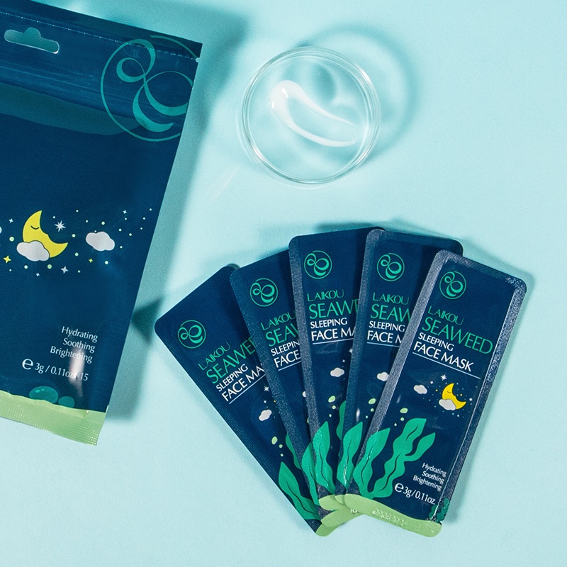 LAIKOU Sleeping Mask Rumput Laut Memudarkan Bekas Jerawat Krim Malam Memperbaiki Menenangkan 15pcs