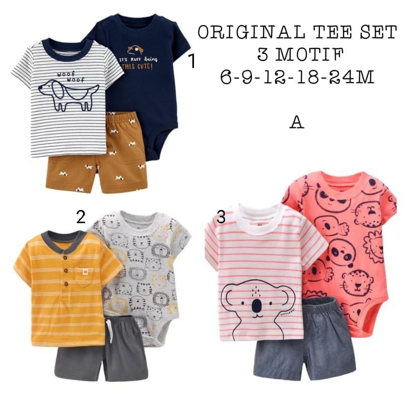 Setelan baju bayi 3in1/ set baju bayi import/ set jumper/ Set Tee Tshirt 3in1