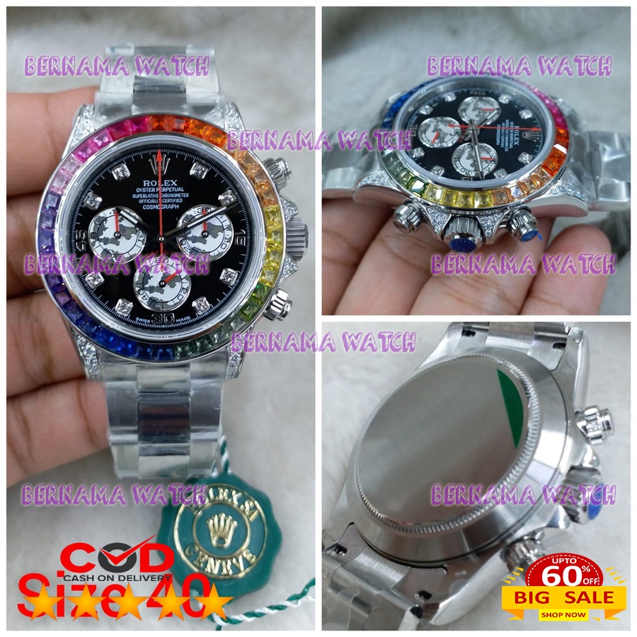 JAM ROLEX DAYTONA SWISS SERI JH SWISS ETA BOX ORI WARRANTY 1 YEAR