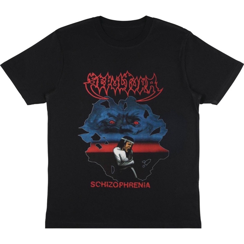 KAOS BAJU SEPULTURA - SCHIZOPHRENIA | T-SHIRT BAND SEPULTURA | BAJU BAND SEPULTURA HITAM MUSIK PRIA