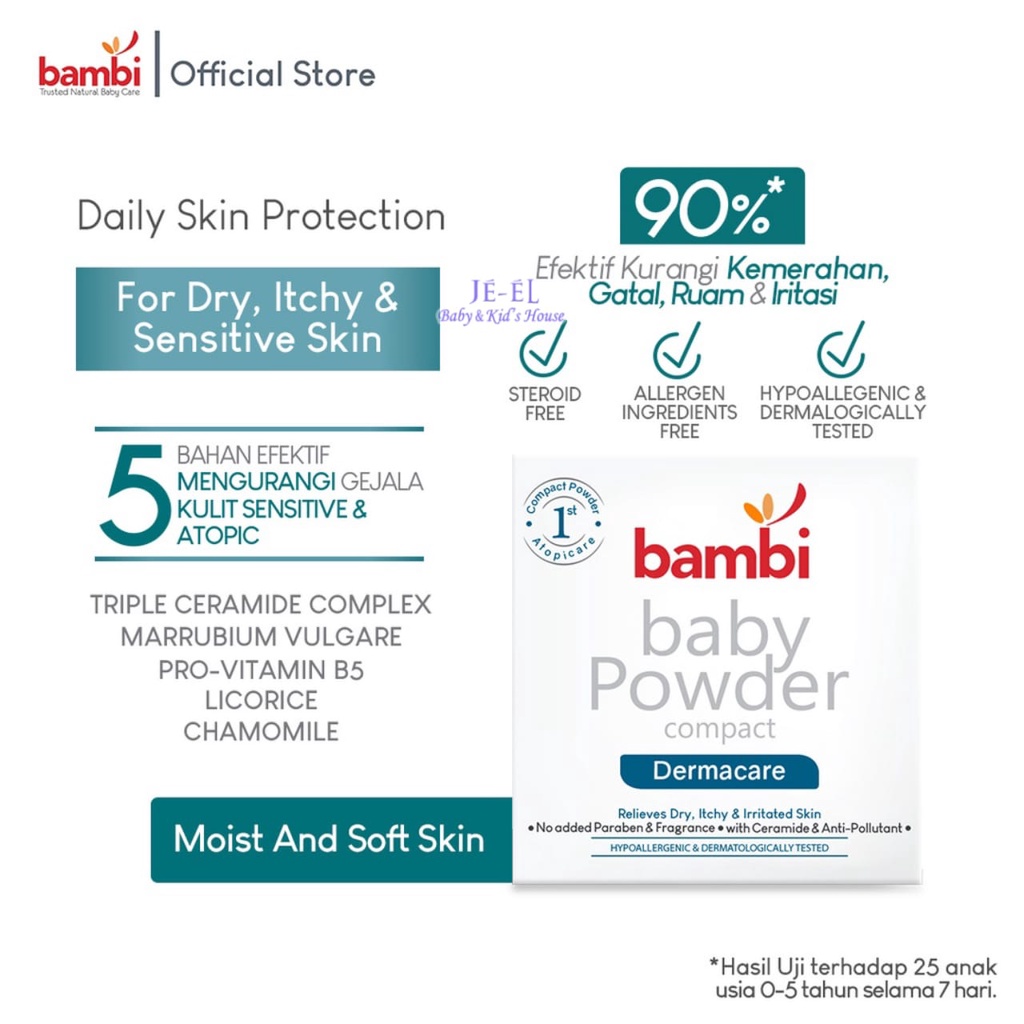 Bambi Baby Compact Powder Dermacare 40gr / Bedak Padat Bayi Anak Khusus kulit Atopic