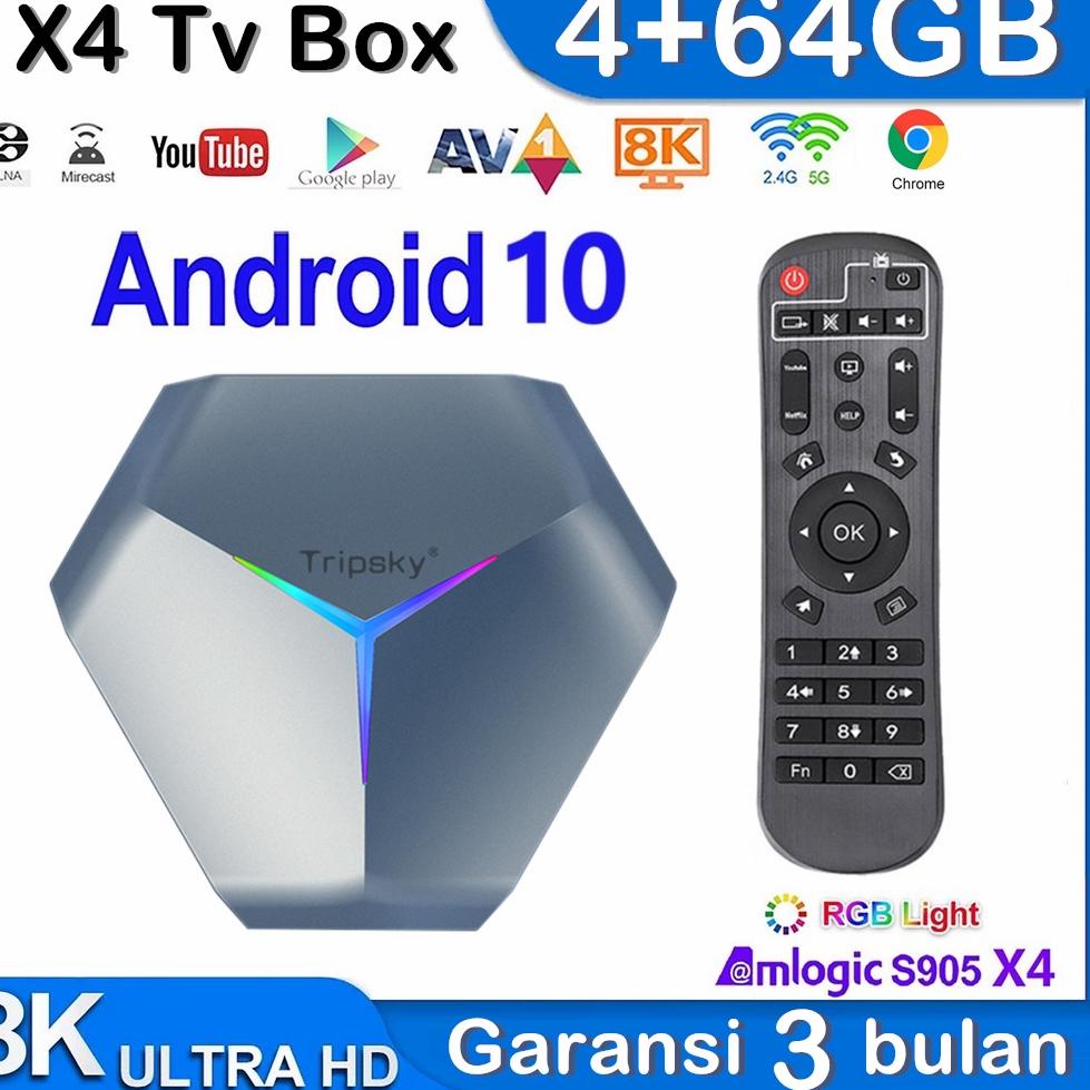 [Art. 2] New Tv Box X4 Ram 4GB+64GB Rom STB Android 10os Support 5g Wifi Dan Bluetooth RGB Color Amlogic S905X4 Android Tv Box