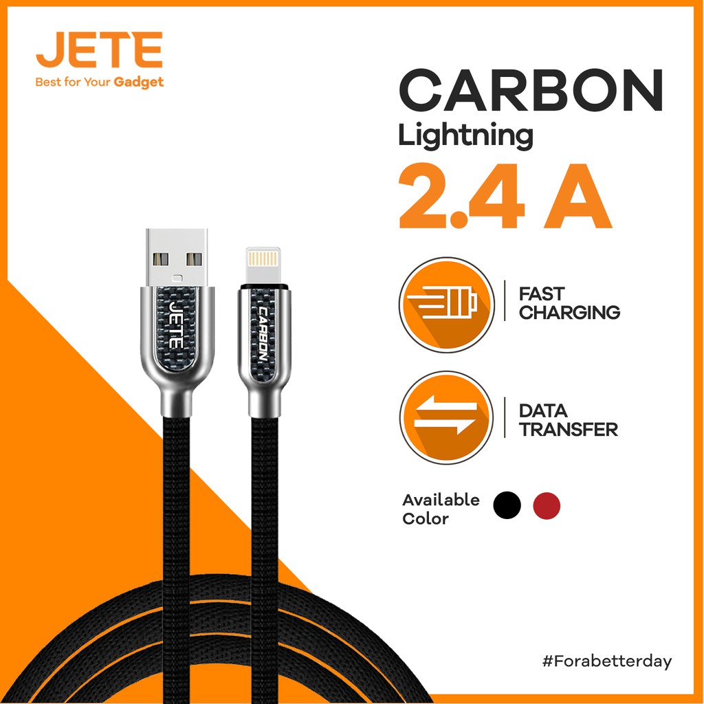 Kabel USB Iphone Lightning  Fast Charging JETE Carbon - Garansi Resmi 2 Tahun