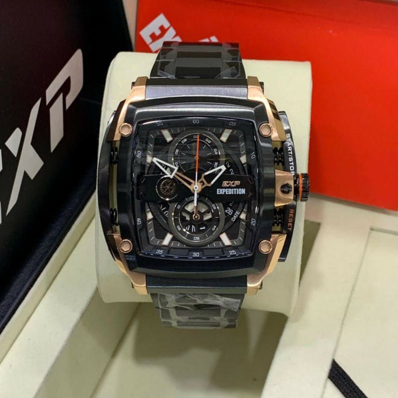 Jam Tangan Expedition EXP 3008 PRIA / E3008 M Rantai Black Rose Gold Original