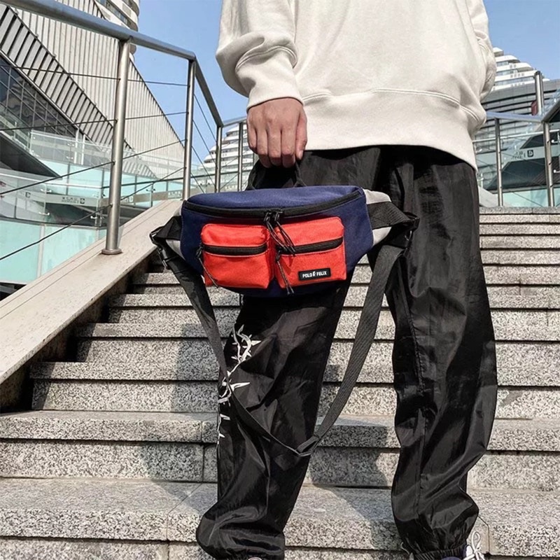 Waist Bag Sling Bag Tas Selempang Pinggang Dada Dompet Jumbo Pria Wanita Cowok Cewek Fanny Pack Hip Hop Modis Waistbag  Multifungsi Banyak Ruang - Polo Felix