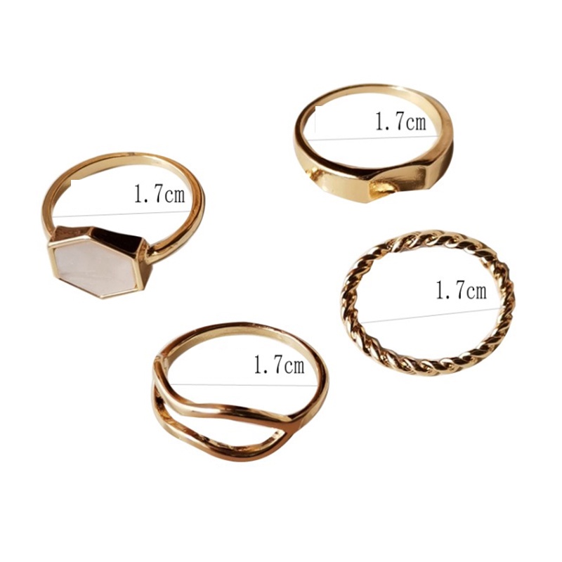 Cincin Set Fashion 4 pcs/set Vintage Batu Marmer Design Geometri Hollow Simple Wanita Korea Dalika