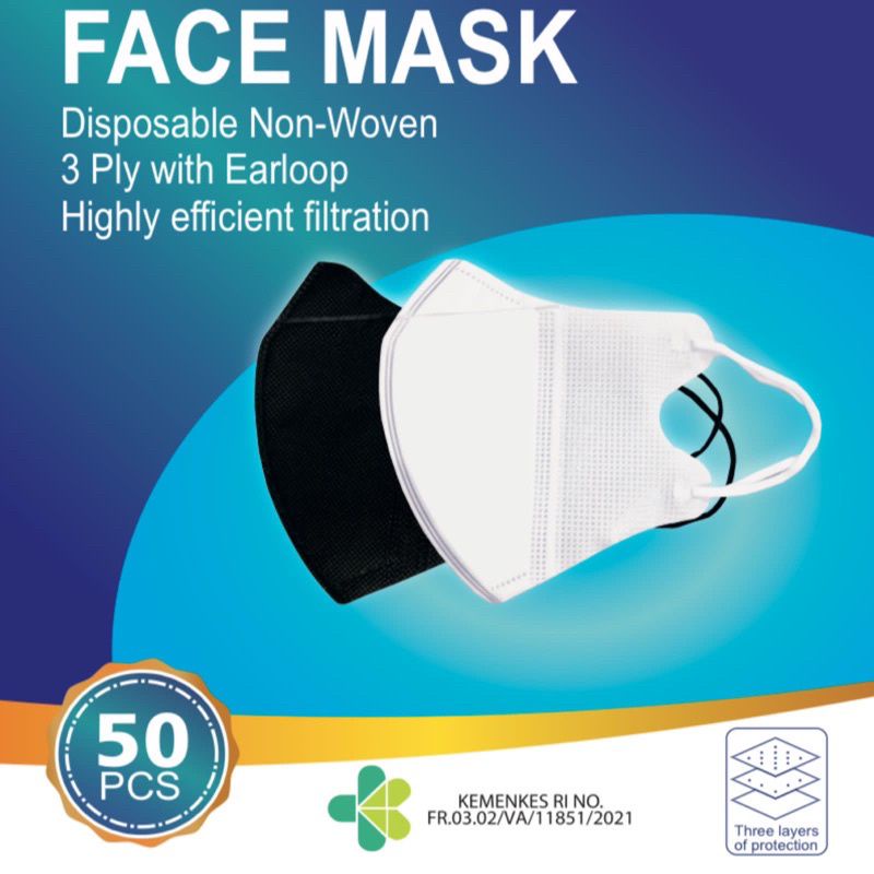 (1 BOX)  Masker Duckbill 3ply Dewasa Hitam Dan Putih Face Mask Earloop