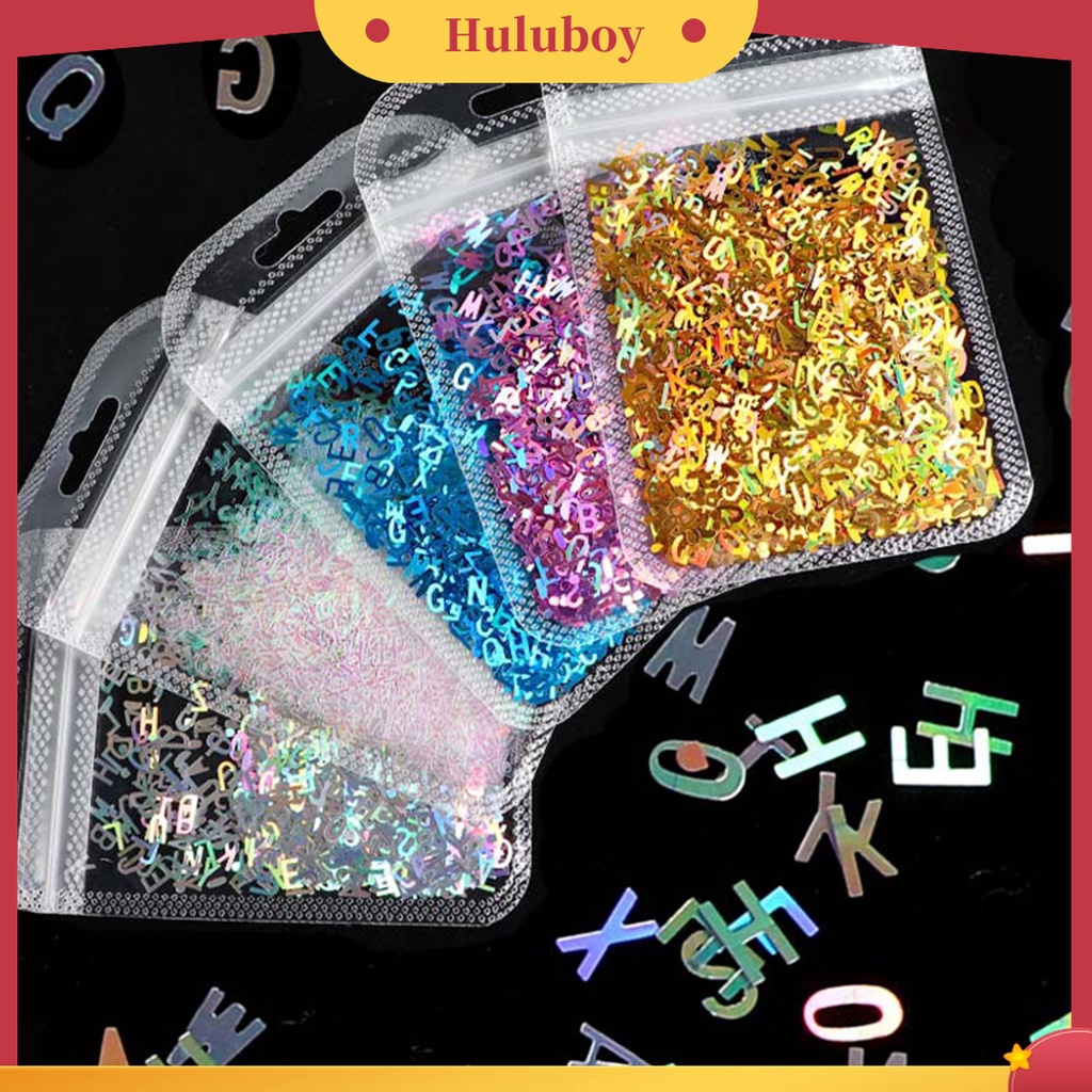 Huluboy Huluboy♡ 1 Pak Payet Glitter Motif Tulisan Campur Untuk Dekorasi Nail Art