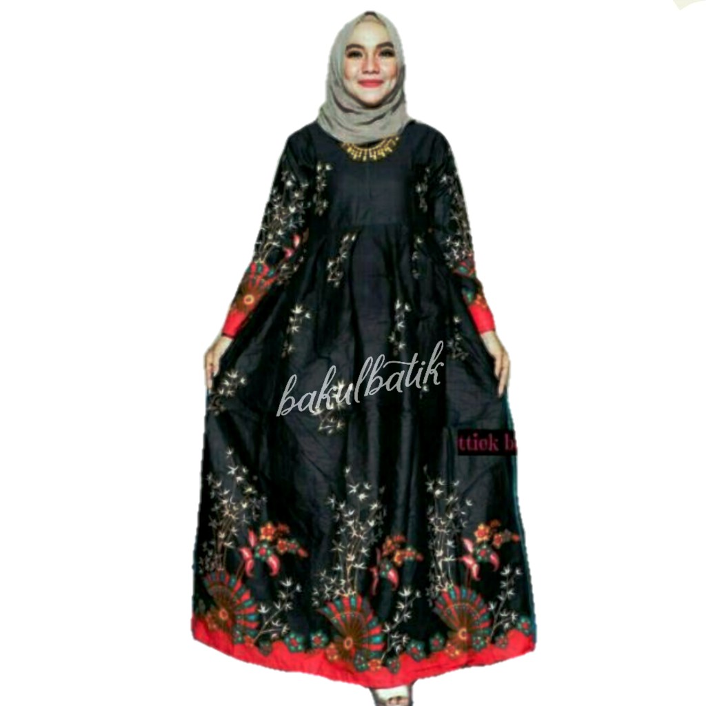 Produsen Long Dress Batik Kipas Gamis Batik Warna Hitam Big Size Jumbo Size Fit Xxl Ld 110 Cm Murah Banget RR1WQnI7AD6BL