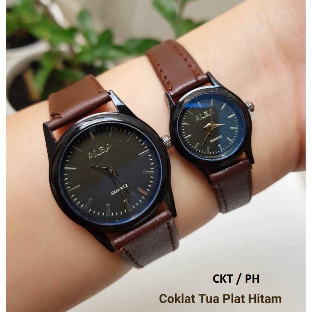 Jam Tangan Couple Alba Vintage Casual Kulit Premium Analog Pria Wanita Pasangan