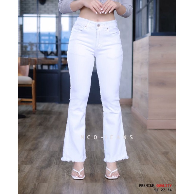 Celana Jeans Cutbray Putih - Cutbray Rumbai - celana Wanita - Premium Quality - SZ 27-34