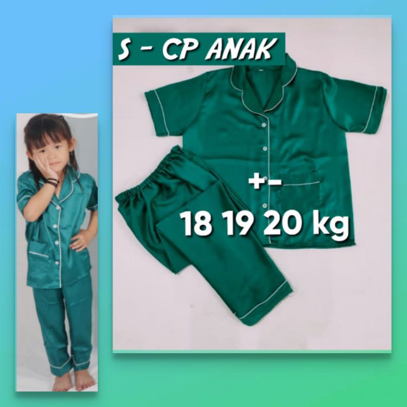 PIAMA ANAK LENGAN PANJANG SETELAN CELANA SATIN SILK POLOS