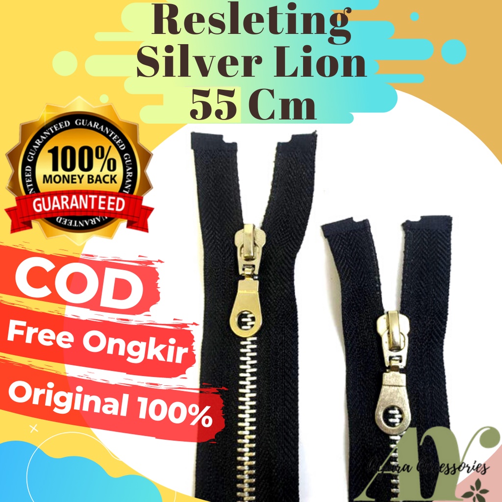 RESLETING ZIPPER SLETING JAKET LION BESI SILVER NO 5 PANJANG 55 CM