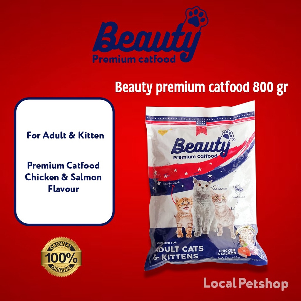 BEAUTY premium makanan kucing catfood for adult &amp; kitten 800gr rasa chicken salmon termurah premium