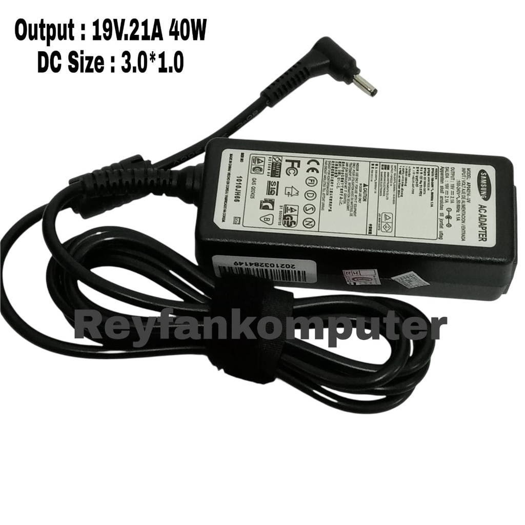 ADAPTOR CHARGER SAMSUNG 19V 2.1A 40W 3.0*1.1MM NP540U4E NP730U3E SM11- ORIGINAL