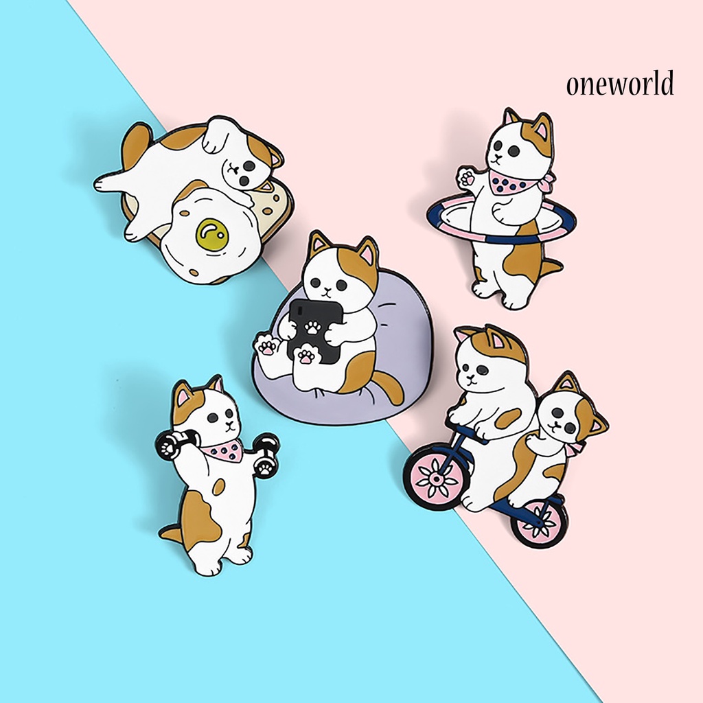 OW@ Cartoon Puppy Fitness Sports Brooch Bag Hats Collar Pin Decor Garment Badge Gift