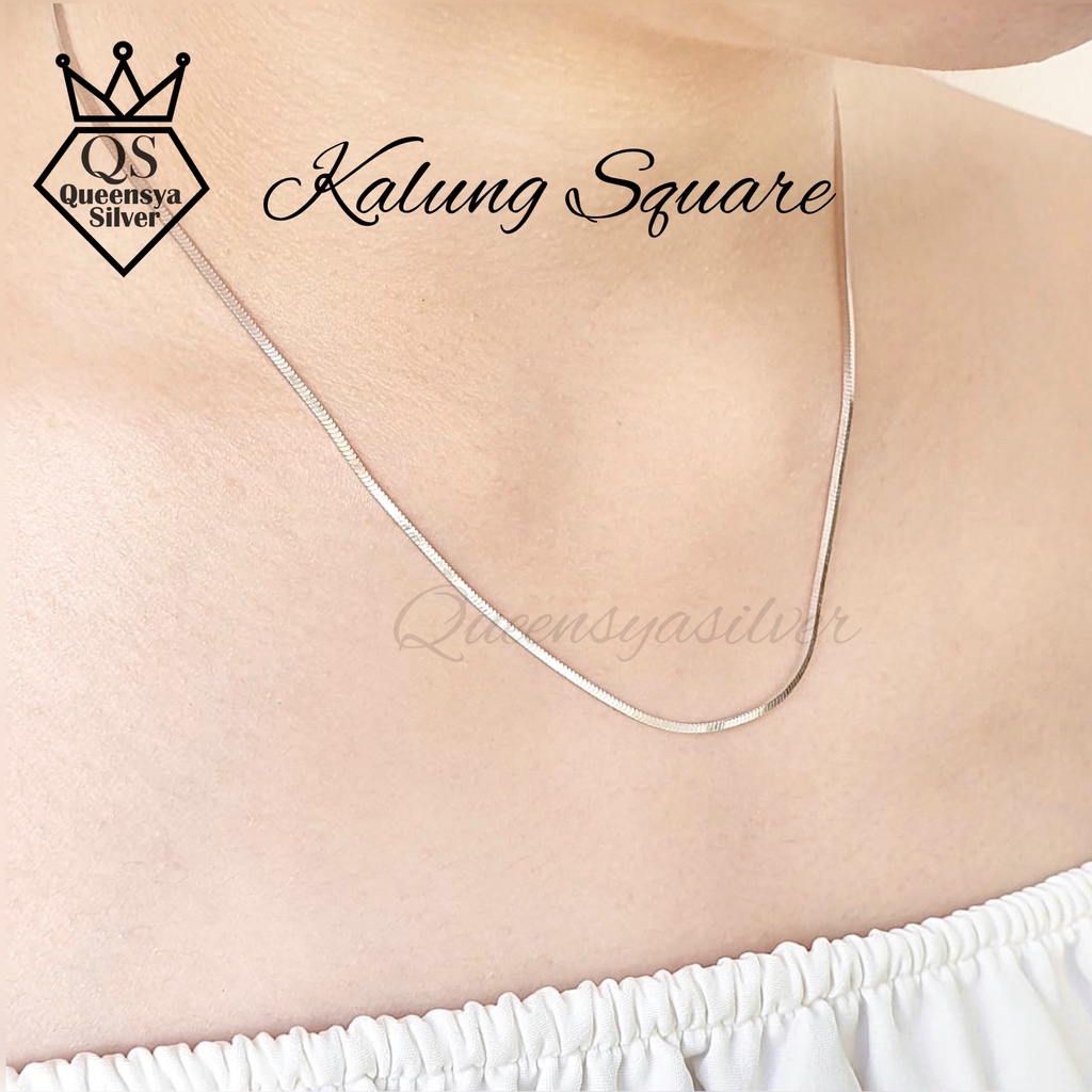 Kalung Perak Pria Wanita Silver Asli 925 || Lapis Emas Putih || Model CASSANDRA SQUARE || Panjang 35/42/45/50/60 cm || Perhiasan Perak Pria Wanita Anak Dewasa