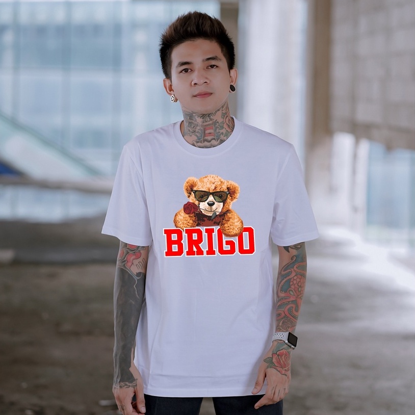 Kaos Distro BRIGO Beruang Bunga || BRIGO Kaos Lengan Pendek Bear Flower || Kaos Katun Combed M-XL ( Pria &amp; Wanita )