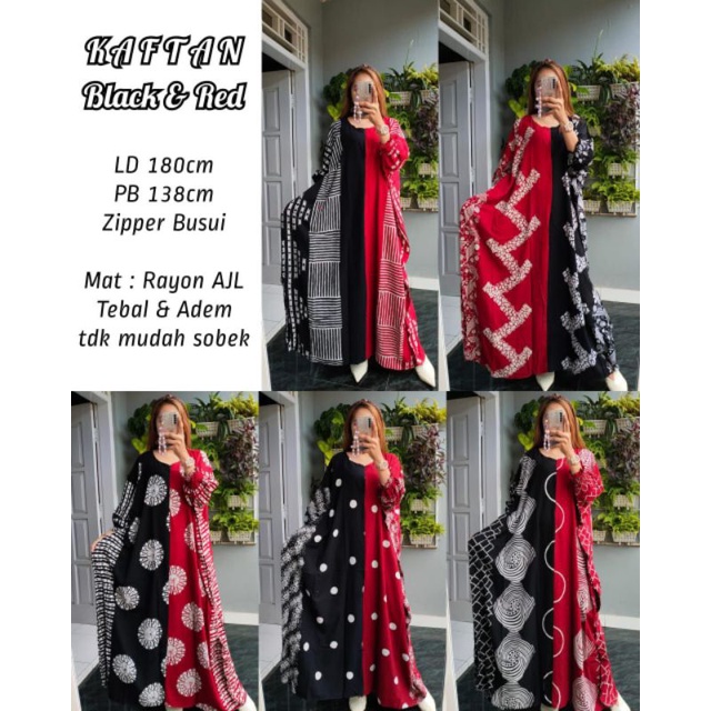 daster kaftan batik lowo Matt rayon AJL free size motif blackred dan sogan ld 180 pb 138 busui