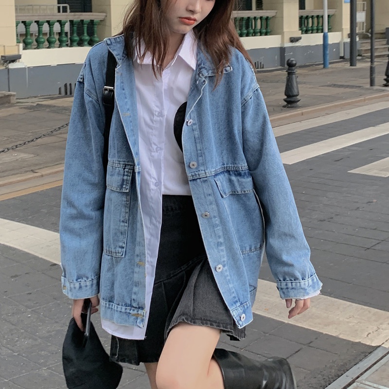 XIAOZHAINV Jaket Denim Korean Style Kasual Jakcet Lengan Panjang 9918