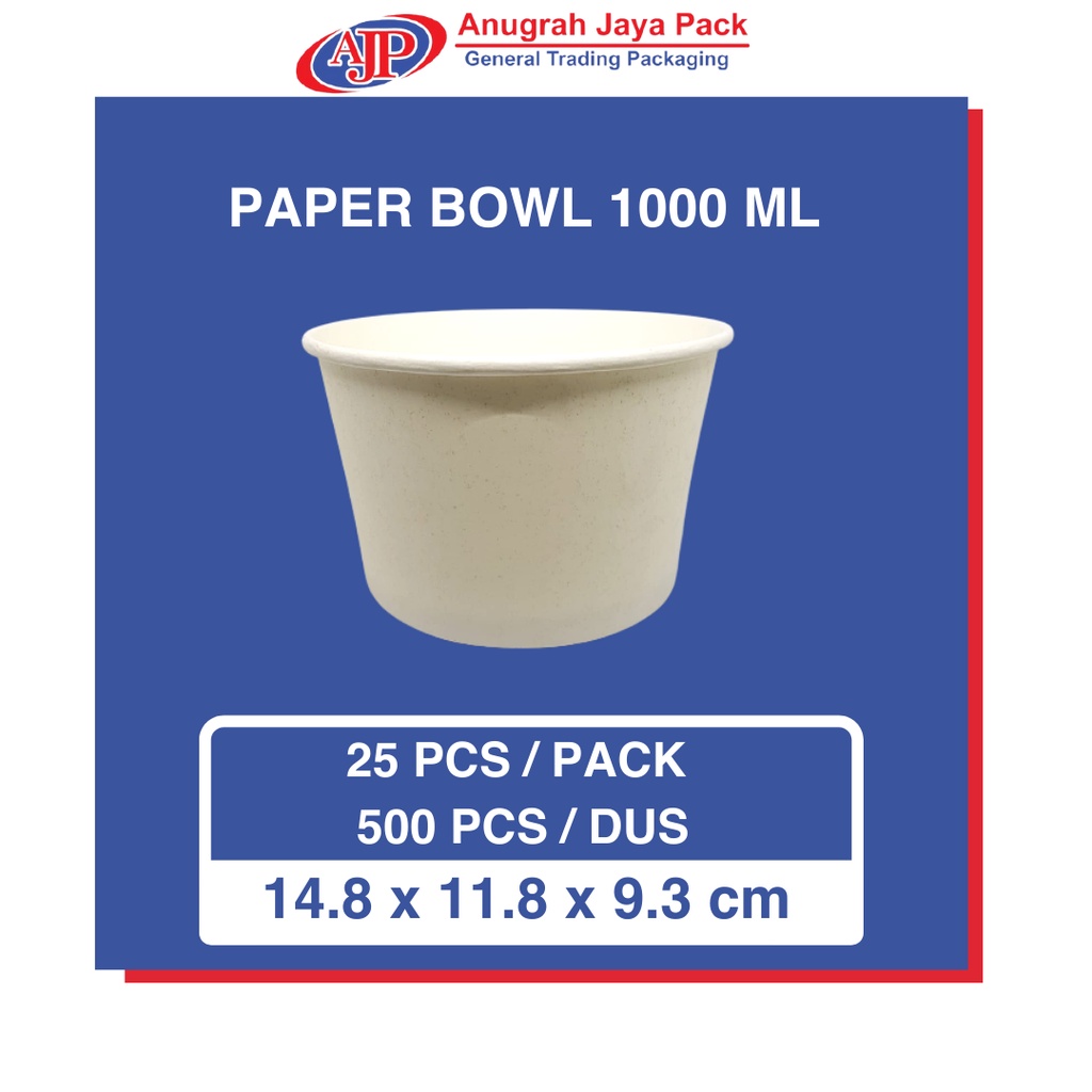 Paper Bowl 1000ml tebal (33 oz) /Mangkok Kertas 1000ml tahan microwave
