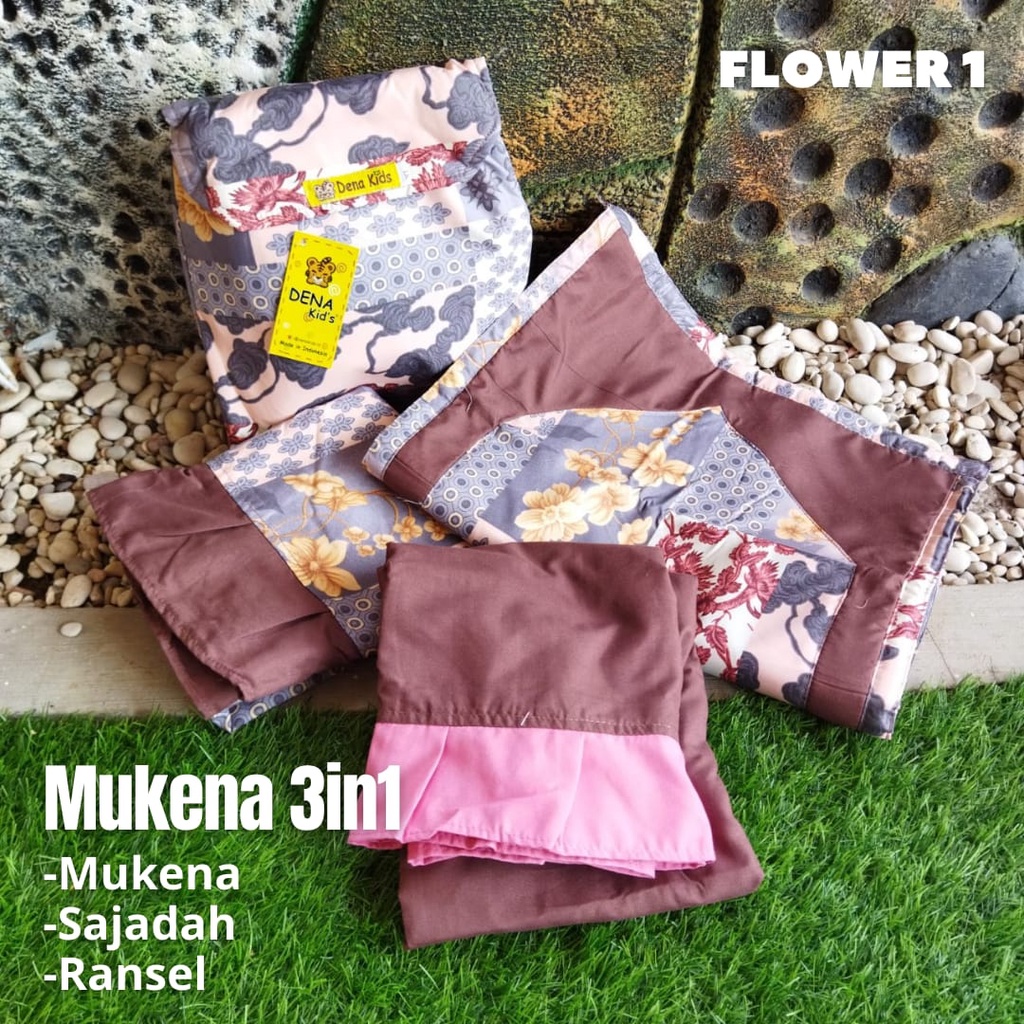 Mukena Anak 3 IN 1 Ada Sajadah Dan Ransel Usia 3 4 5 6 7 8 Tahun Bahan Katun Clodia Motif Kartun-Flower 1