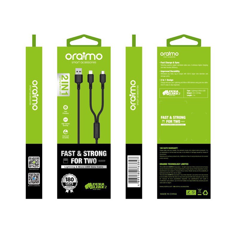 Oraimo OCD-D62 Kabel Data 2in1 Fast Charging Micro USB dan Lightning Data Cable Charger - Garansi 1 Tahun